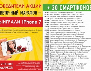 Победители Акции "Цветочный Марафон: выиграй iPhone" от компании "Максифлора"